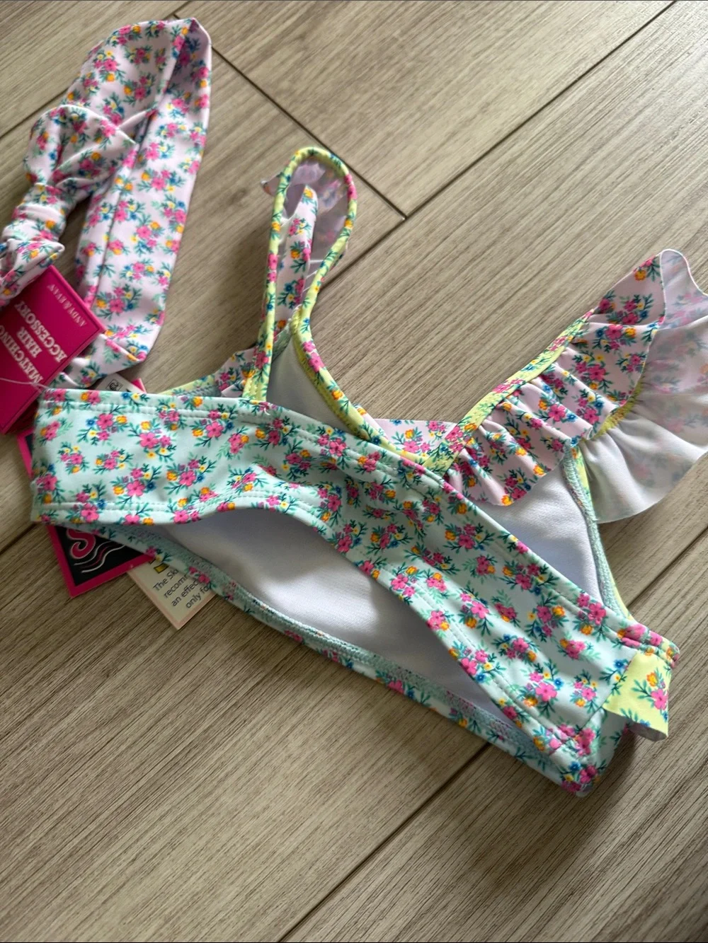 Andy & Evan Girls Floral Ruffle bikini set matching headband 3T NEW